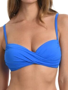 LA BLANCA blue Island Goddess twist front Bikini swim Top size 12 NWT